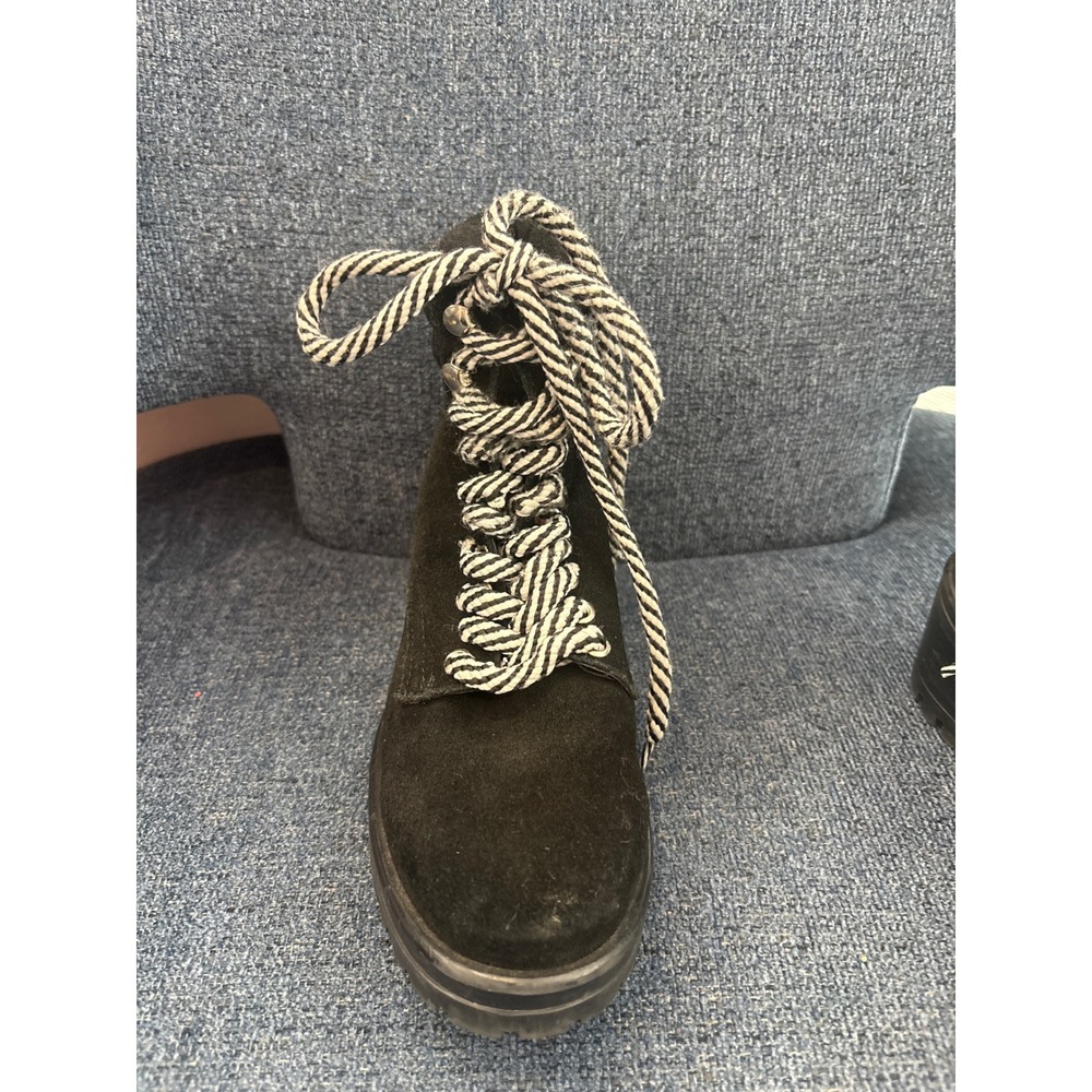 Black‎ Suede Lace Up Heeled Combat Boots Chunky Lug Sole Women's Size 7 M - Picture 2 of 7